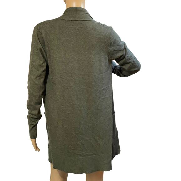 NWOT Stitch Fix Pink Clover Penton Open Front‎ Olive Green Cardigan S Lagenlook - Picture 5 of 12